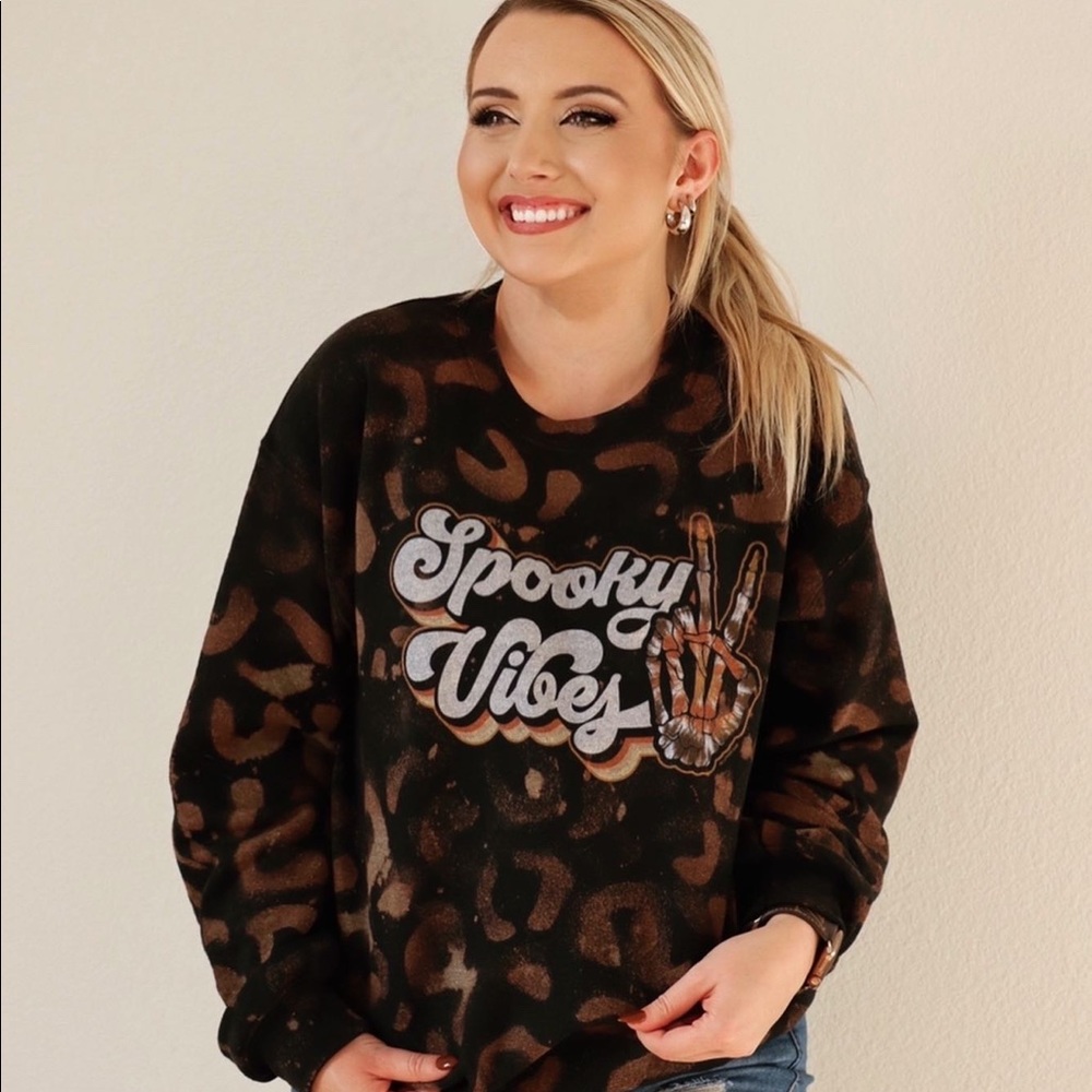 Spooky Vibes Leopard Print Crew Neck